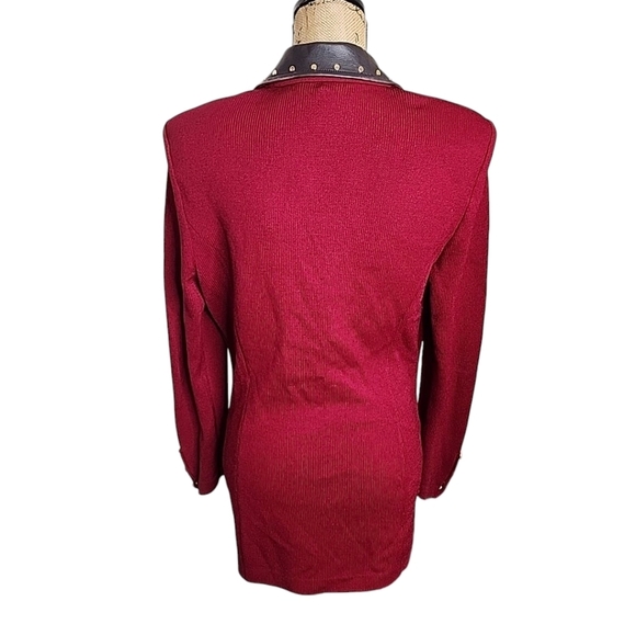 St. John Vintage Leather Trim Studded Sweater Blazer. Size 10 - Picture 3 of 16